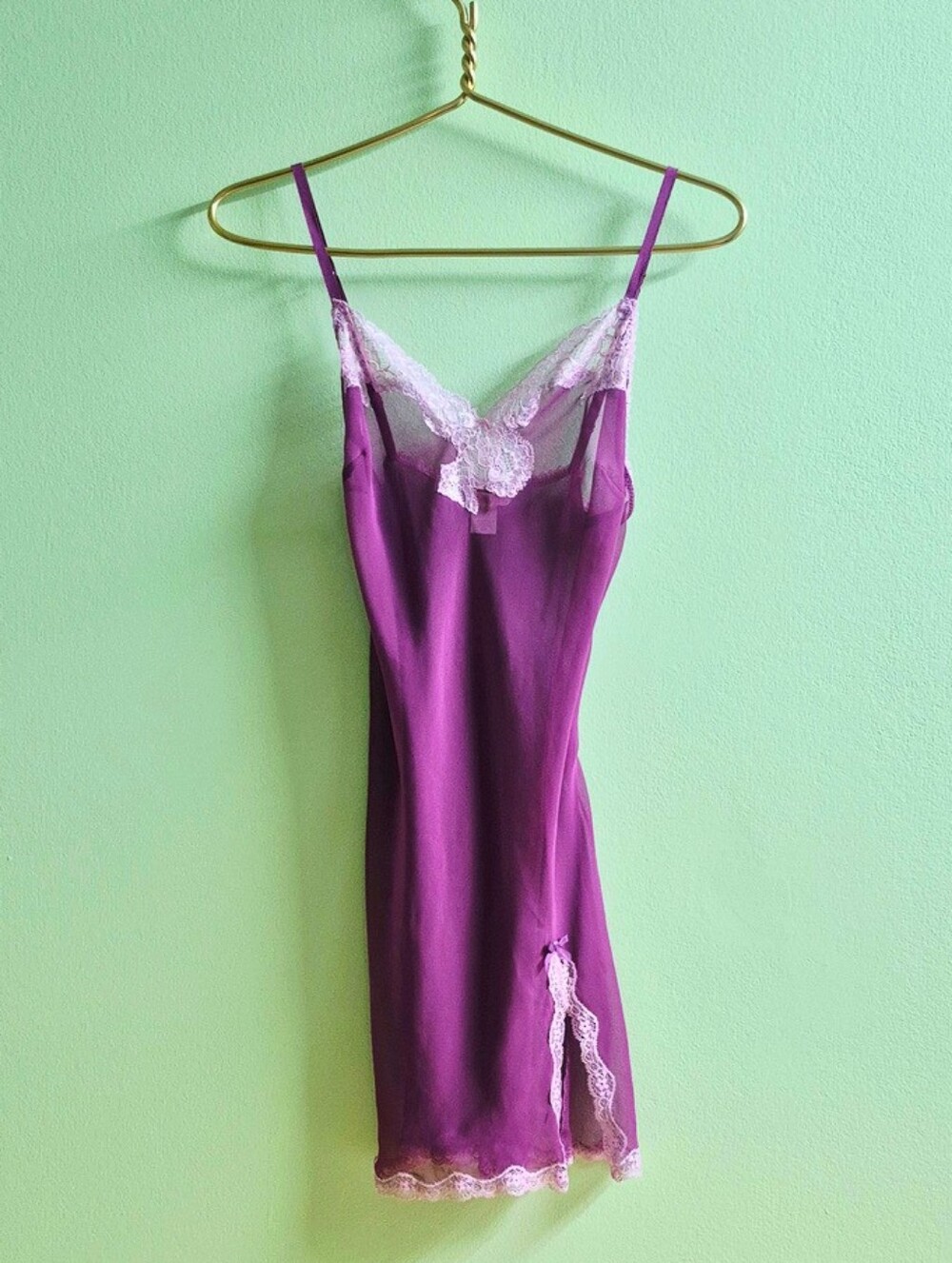 Vintage Victoria’s Secret Purple Lace Slip Dress Nightie Y2K Cami Sheer Mini
